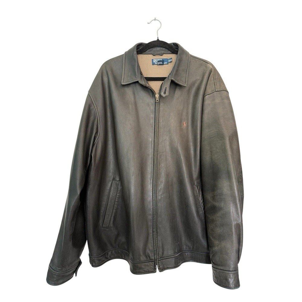 Polo Ralph Lauren Bayport Brown Leather Jacket Sz 2X Full Zip Likely Lambskin